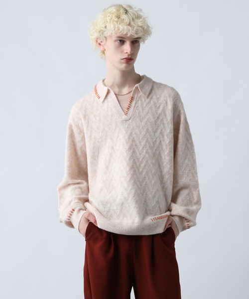 HARE（ハレ）の「ハイショクステッチニットポロ(HARE)（ニット/セーター・メンズ・ブルー/ブラック/アイボリー/ブラウン・FREE）」の22枚目の写真