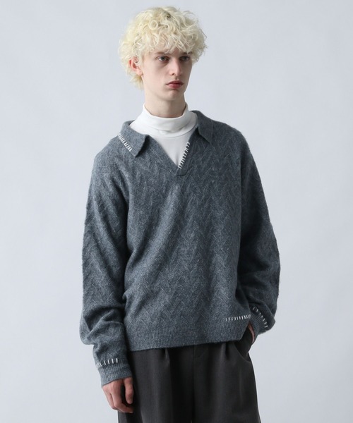 HARE（ハレ）の「ハイショクステッチニットポロ(HARE)（ニット/セーター・メンズ・ブルー/ブラック/アイボリー/ブラウン・FREE）」の15枚目の写真