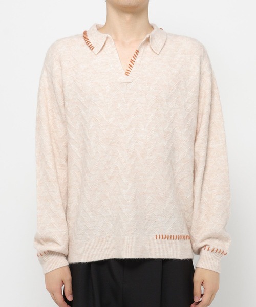 HARE（ハレ）の「ハイショクステッチニットポロ(HARE)（ニット/セーター・メンズ・ブルー/ブラック/アイボリー/ブラウン・FREE）」の16枚目の写真