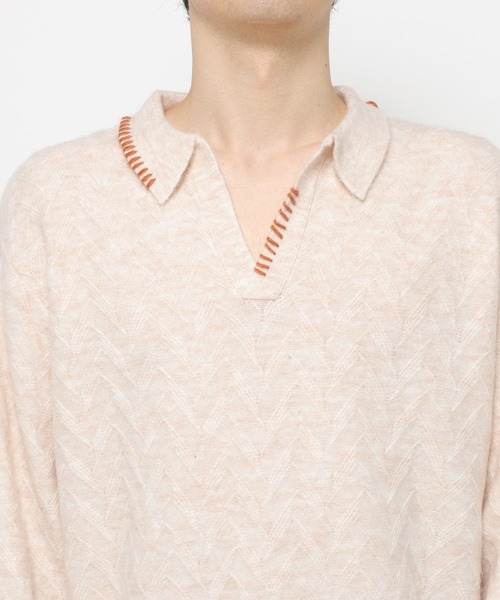 HARE（ハレ）の「ハイショクステッチニットポロ(HARE)（ニット/セーター・メンズ・ブルー/ブラック/アイボリー/ブラウン・FREE）」の19枚目の写真