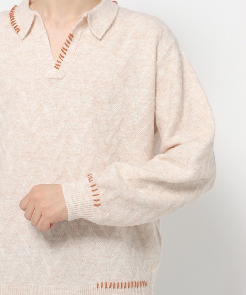 HARE（ハレ）の「ハイショクステッチニットポロ(HARE)（ニット/セーター・メンズ・ブルー/ブラック/アイボリー/ブラウン・FREE）」の20枚目の写真