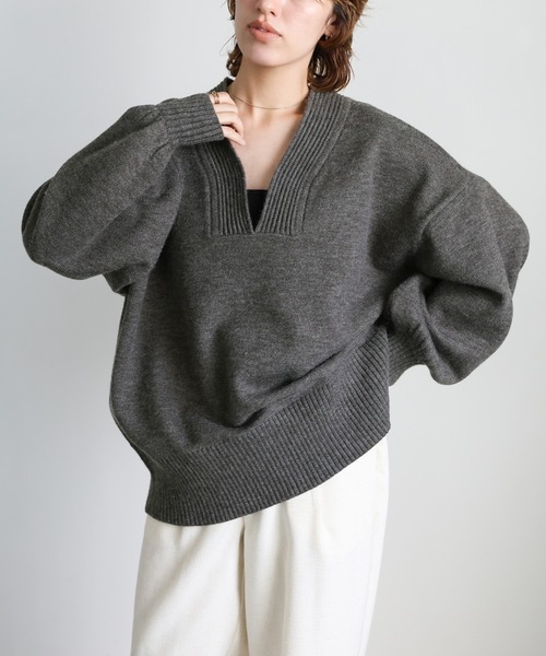 セール】Vネックボリュームスリーブオーバーニット（ニット/セーター