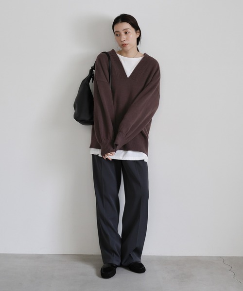 select MOCA(セレクトモカ)の「Vネックボリュームスリーブオーバーニット(ニット/セーター・レディース・チャコールグレー/アイボリー/ブラウン・FREE)」の19枚目の写真