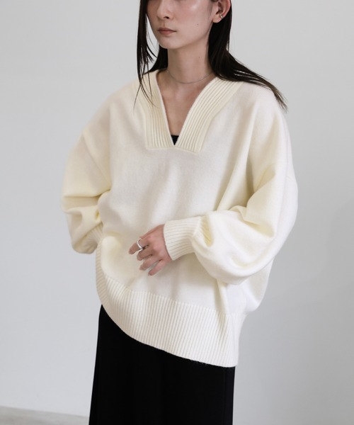 セール】Vネックボリュームスリーブオーバーニット（ニット/セーター