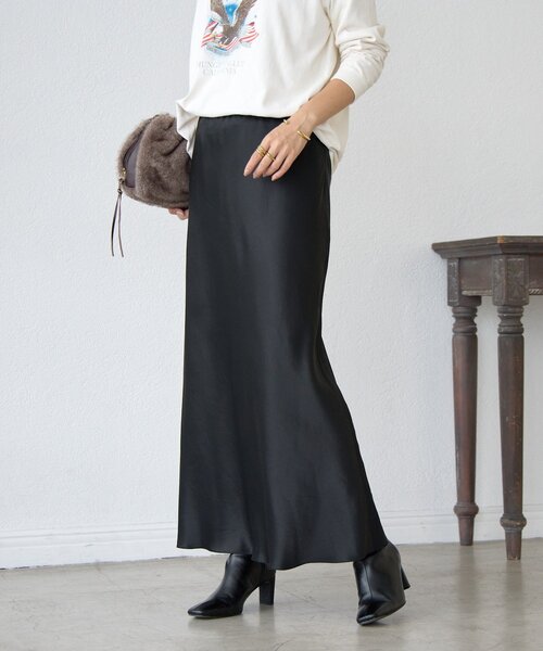 セール】【リラクシーな履き心地】ヴィンテージサテンバイアススカート