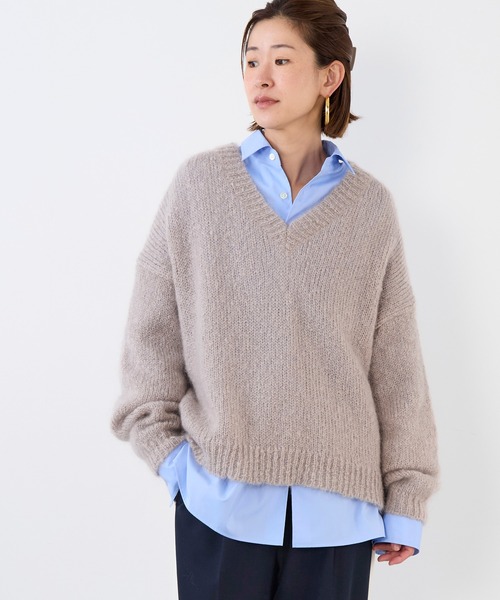 MICA&DEAL（マイカ＆ディール）の「キッドモヘアVネックプルオーバー（ニット/セーター・レディース・ライトピンク/グリーン/スミクロ/ベージュ・FREE）」の3枚目の写真