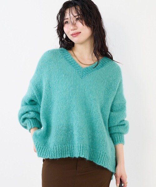 MICA&DEAL（マイカ＆ディール）の「キッドモヘアVネックプルオーバー（ニット/セーター・レディース・ライトピンク/グリーン/スミクロ/ベージュ・FREE）」の4枚目の写真