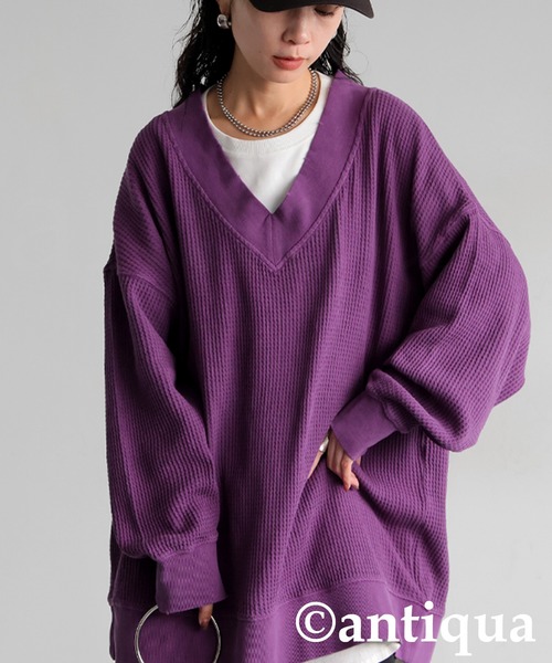 【あつき 4点】Limited Edition Vネックプルオーバー 新品 セール】ピグメント加工 鬼ワッフル Vネックプルオーバー（Tシャツ トップス