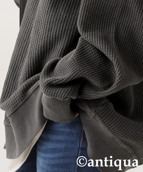 antiqua（アンティカ）の「ピグメント加工 鬼ワッフル Vネックプルオーバー（Tシャツ/カットソー・レディース・ブラック/パープル/スミクロ/グレイッシュベージュ・ONESIZE）」の15枚目の写真