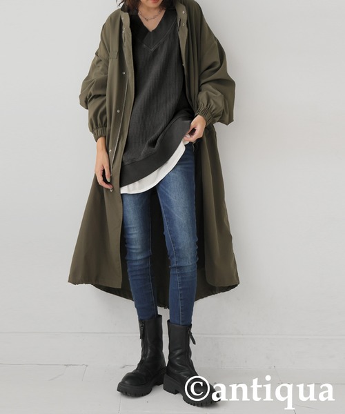 antiqua（アンティカ）の「ピグメント加工 鬼ワッフル Vネックプルオーバー（Tシャツ/カットソー・レディース・ブラック/パープル/スミクロ/グレイッシュベージュ・ONESIZE）」の16枚目の写真