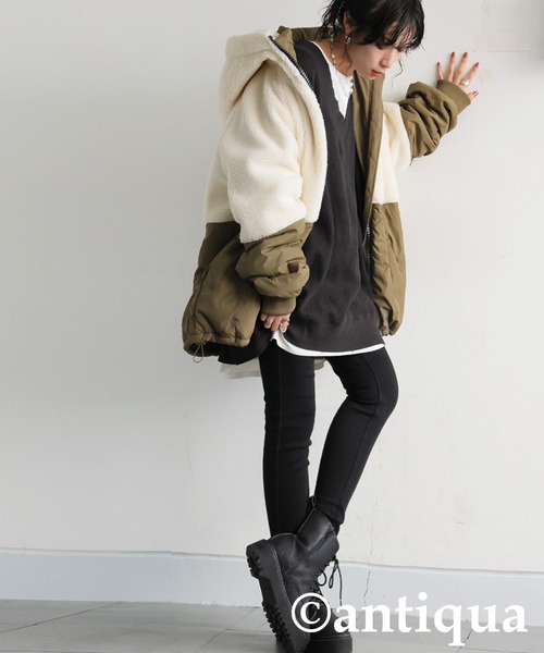 antiqua（アンティカ）の「ピグメント加工 鬼ワッフル Vネックプルオーバー（Tシャツ/カットソー・レディース・ブラック/パープル/スミクロ/グレイッシュベージュ・ONESIZE）」の9枚目の写真