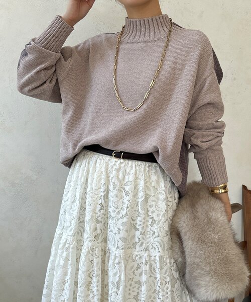 DouDou(ドゥドゥ)の「【WEB限定】モール配色ハイネックプルオーバー(ニット/セーター・レディース・ベージュ/ブラック/アイボリー・FREE)」の8枚目の写真
