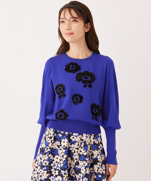 TO BE CHIC(トゥー ビー シック)の「ラメフェザー モチーフニット(ニット/セーター・レディース・ライトブルー/ブラック・40/42)」の1枚目の写真