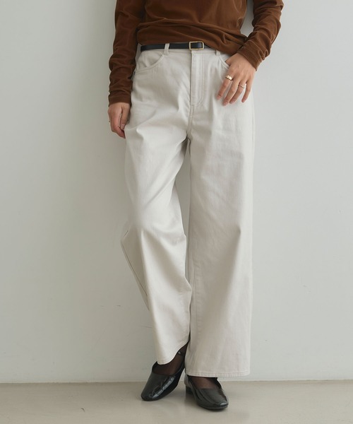 CROSS FUNCTION（クロスファンクション）の「《ストレッチ》エブ楽 裏起毛ワイドストレートパンツ【CROSS FUNCTION/クロスファンクション】（その他パンツ・レディース・ネイビー/ブルー/ブラック/ライトベージュ・S/LL/L/M）」の3枚目の写真