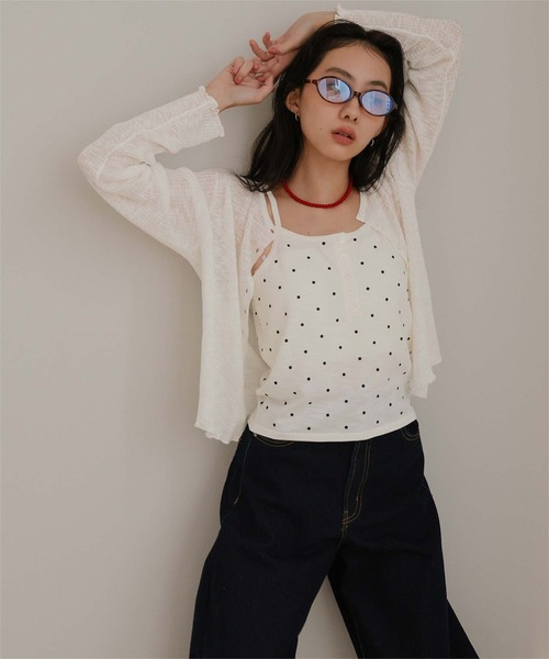 miette(ミエット)の「シアーカーディガンドットキャミセット(カーディガン/ボレロ・レディース・チャコール/オフホワイト/ライトブルー/ライトピンク・L/M/S)」の21枚目の写真