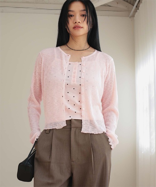 miette(ミエット)の「シアーカーディガンドットキャミセット(カーディガン/ボレロ・レディース・チャコール/オフホワイト/ライトブルー/ライトピンク・L/M/S)」の9枚目の写真