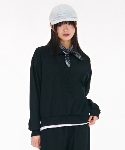 CHASECULT(チェイスカルト)の「レディースリブ半ジップスウェットTシャツ-ブラック(スウェット・レディース・ブラック・90/85)」の1枚目の写真