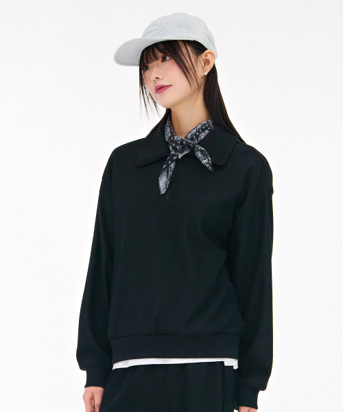 CHASECULT(チェイスカルト)の「レディースリブ半ジップスウェットTシャツ-ブラック(スウェット・レディース・ブラック・90/85)」の2枚目の写真