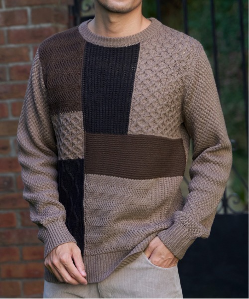 ikka(イッカ)の「ブロックスクルーネックニット(ニット/セーター・メンズ・オフホワイト/ネイビー/モカ・M/L/XL/S)」の3枚目の写真
