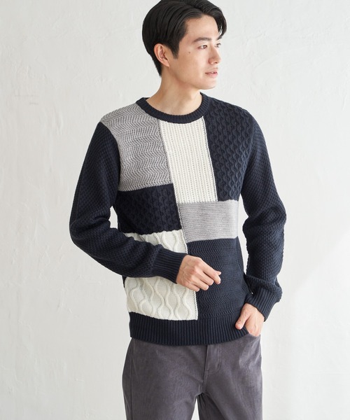 ikka(イッカ)の「ブロックスクルーネックニット(ニット/セーター・メンズ・オフホワイト/ネイビー/モカ・M/L/XL/S)」の12枚目の写真