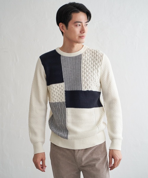 ikka(イッカ)の「ブロックスクルーネックニット(ニット/セーター・メンズ・オフホワイト/ネイビー/モカ・M/L/XL/S)」の17枚目の写真