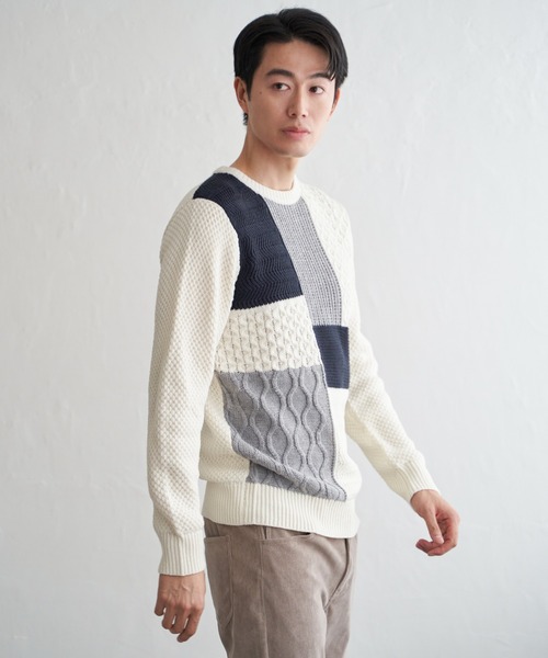 ikka(イッカ)の「ブロックスクルーネックニット(ニット/セーター・メンズ・オフホワイト/ネイビー/モカ・M/L/XL/S)」の15枚目の写真