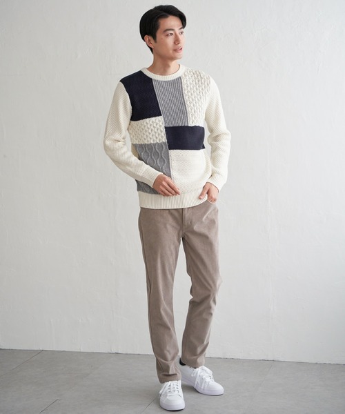 ikka(イッカ)の「ブロックスクルーネックニット(ニット/セーター・メンズ・オフホワイト/ネイビー/モカ・M/L/XL/S)」の11枚目の写真