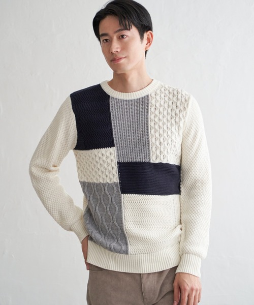 ikka(イッカ)の「ブロックスクルーネックニット(ニット/セーター・メンズ・オフホワイト/ネイビー/モカ・M/L/XL/S)」の9枚目の写真