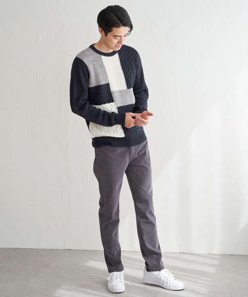 ikka(イッカ)の「ブロックスクルーネックニット(ニット/セーター・メンズ・オフホワイト/ネイビー/モカ・M/L/XL/S)」の13枚目の写真