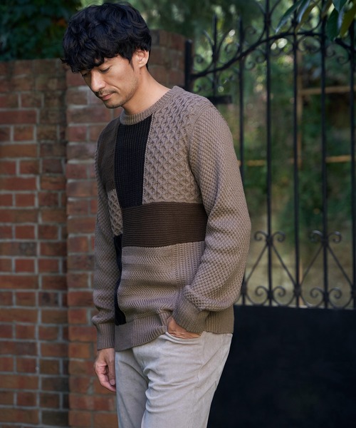 ikka(イッカ)の「ブロックスクルーネックニット(ニット/セーター・メンズ・オフホワイト/ネイビー/モカ・M/L/XL/S)」の4枚目の写真