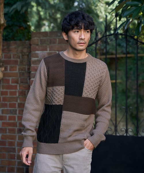 ikka(イッカ)の「ブロックスクルーネックニット(ニット/セーター・メンズ・オフホワイト/ネイビー/モカ・M/L/XL/S)」の5枚目の写真