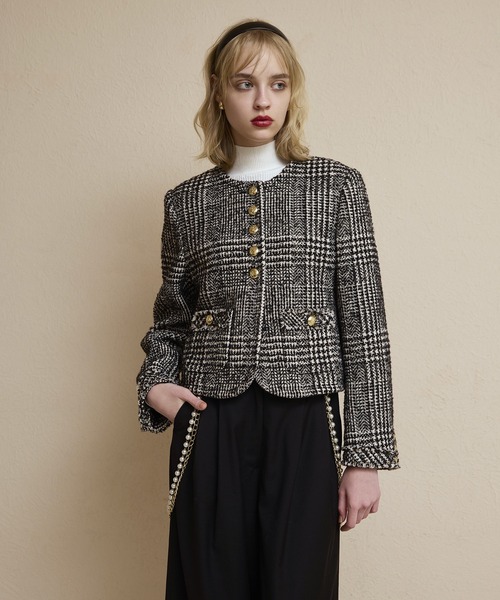 EIMY ISTOIRE（エイミーイストワール）の「ツイードノーカラージャケット（ノーカラージャケット・レディース・チェック/ブラック・36/38）」の3枚目の写真