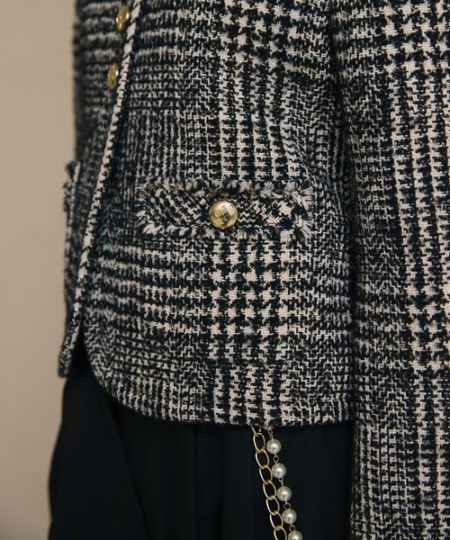 EIMY ISTOIRE（エイミーイストワール）の「ツイードノーカラージャケット（ノーカラージャケット・レディース・チェック/ブラック・36/38）」の9枚目の写真