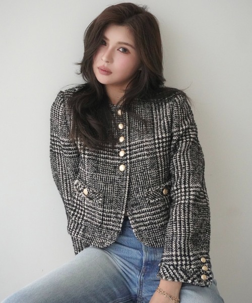 EIMY ISTOIRE（エイミーイストワール）の「ツイードノーカラージャケット（ノーカラージャケット・レディース・チェック/ブラック・36/38）」の18枚目の写真
