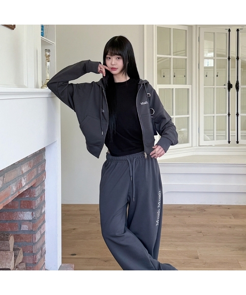 muahmuah（ムーアムーア）の「[SET] レギュラーフィットフードジップアップパンツセットアップ [9色]（パーカー・レディース・ライトグレー/ブラック/ネイビー/グレー/ピンク/クリーム/ブラック系その他/グレー系その他/チャコール/ネイビー系/オートミール/ホワイト・FREE）」の7枚目の写真
