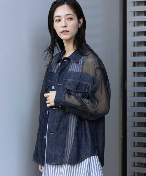 Munich（ミューニック）の「デニム×シアーデニムドッキングシャツ（シャツ/ブラウス・レディース・ブラック/ネイビー・FREE）」の6枚目の写真