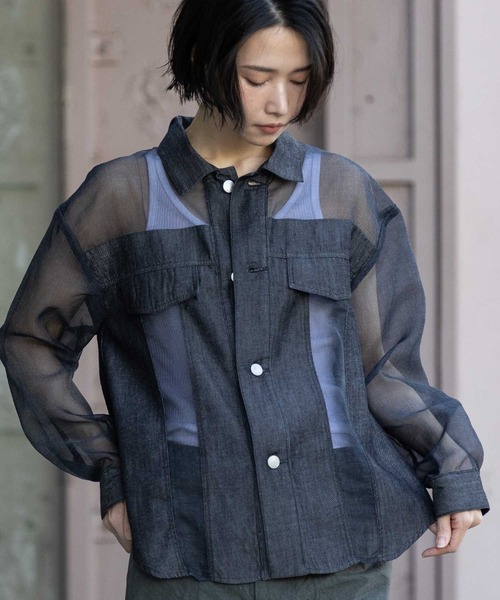 Munich（ミューニック）の「デニム×シアーデニムドッキングシャツ（シャツ/ブラウス・レディース・ブラック/ネイビー・FREE）」の17枚目の写真