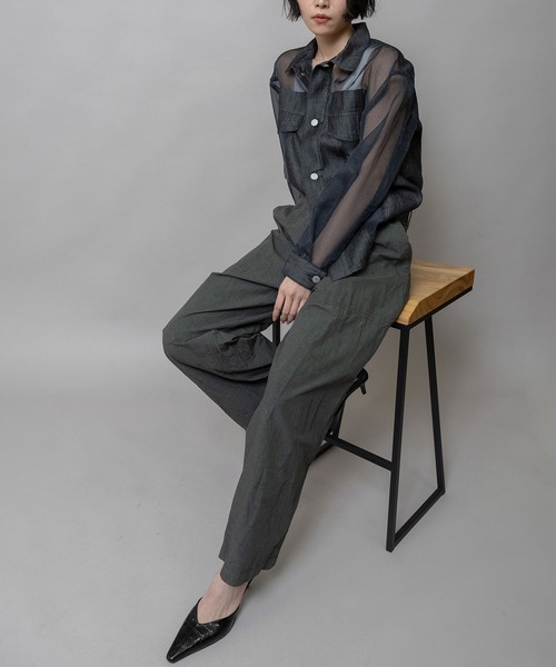 Munich（ミューニック）の「デニム×シアーデニムドッキングシャツ（シャツ/ブラウス・レディース・ブラック/ネイビー・FREE）」の4枚目の写真