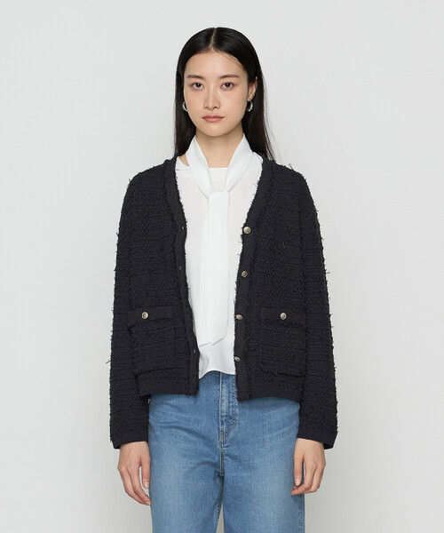 K.T KIYOKO TAKASE（キヨコタカセ）の「〔 TALLサイズ 〕 ツイードニット カーディガン（カーディガン/ボレロ・レディース・オフホワイト/ネイビー・15号）」の9枚目の写真