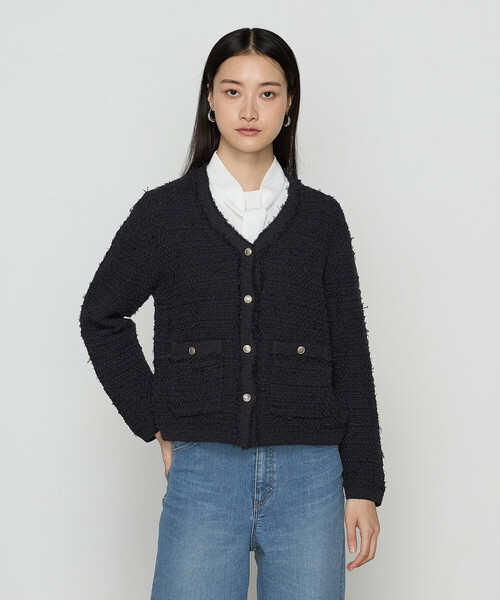 K.T KIYOKO TAKASE（キヨコタカセ）の「〔 TALLサイズ 〕 ツイードニット カーディガン（カーディガン/ボレロ・レディース・オフホワイト/ネイビー・15号）」の10枚目の写真