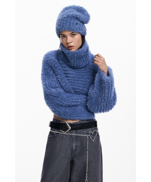 Desigual(デシグアル)の「ふわふわニット クロップ セーター&ビーニー セット(ニット/セーター・レディース・ブルー・FREE)」の7枚目の写真
