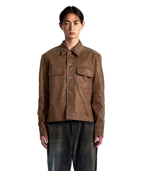 SUNDAY FRUIT MARKET(サンデーフルーツマーケット)の「COSMIC FAUX LEATHER JACKET BROWN(ライダースジャケット・メンズ・その他・MEDIUM/LARGE)」の1枚目の写真
