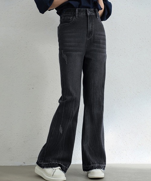 ReRe(リリ)の「美シルエットフレアデニムパンツ(デニムパンツ・レディース・チャコール/ブルー・SMALL/MEDIUM/LARGE/X-LARGE)」の1枚目の写真
