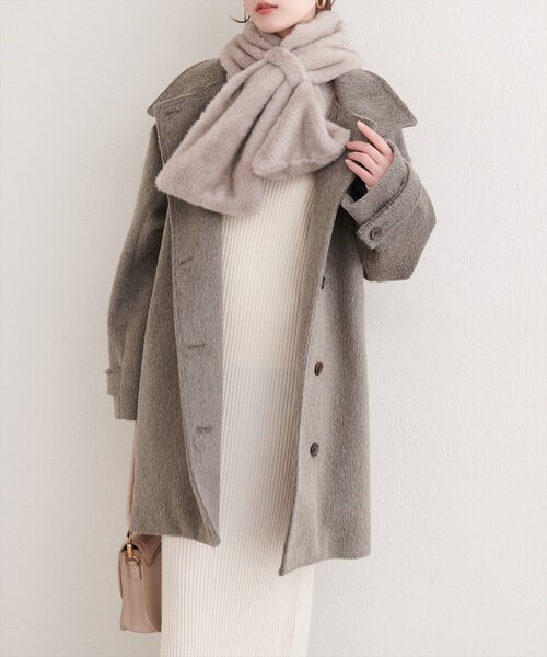 natural couture（ナチュラルクチュール）の「ティペット付きコート（その他アウター・レディース・チャコールグレー/ベージュ・FREE）」の7枚目の写真