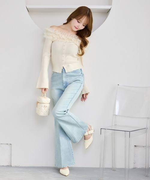 one after another NICE CLAUP（ワンアフターアナザーナイスクラップ）の「【今すぐお届け可能！】チュールフリルオフショルニット（ニット/セーター・レディース・アイボリー/ピンク/ネイビー/杢グレー・FREE）」の19枚目の写真