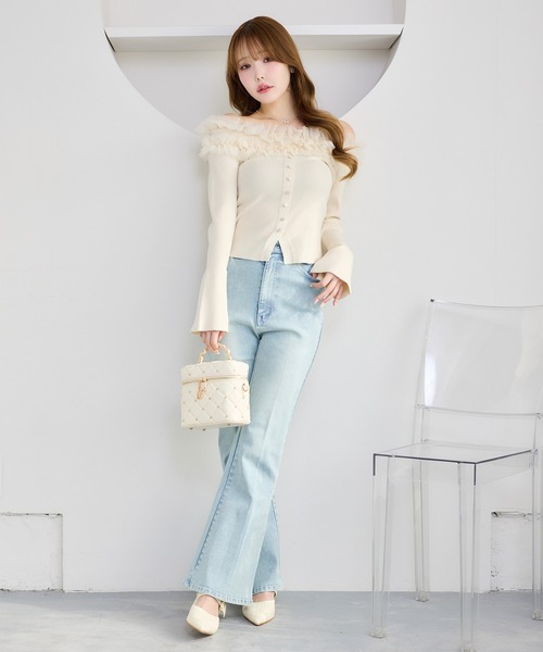 one after another NICE CLAUP（ワンアフターアナザーナイスクラップ）の「【今すぐお届け可能！】チュールフリルオフショルニット（ニット/セーター・レディース・アイボリー/ピンク/ネイビー/杢グレー・FREE）」の20枚目の写真