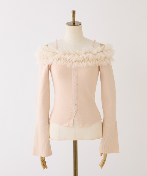 one after another NICE CLAUP（ワンアフターアナザーナイスクラップ）の「【今すぐお届け可能！】チュールフリルオフショルニット（ニット/セーター・レディース・アイボリー/ピンク/ネイビー/杢グレー・FREE）」の5枚目の写真