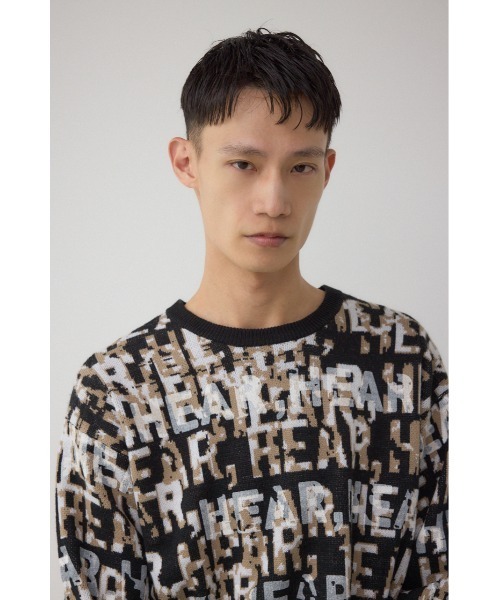 AZUL by moussy(アズールバイマウジー)の「総ロゴペイントニットトップス(ニット/セーター・メンズ・ブラウン系その他/ブルー系その他3/ブラック系その他・MEDIUM/LARGE)」の5枚目の写真