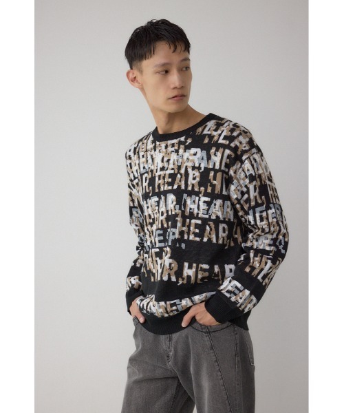 AZUL by moussy(アズールバイマウジー)の「総ロゴペイントニットトップス(ニット/セーター・メンズ・ブラウン系その他/ブルー系その他3/ブラック系その他・MEDIUM/LARGE)」の6枚目の写真