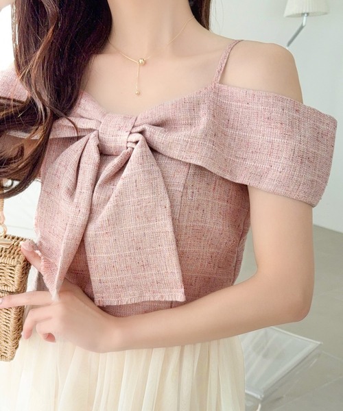 mily bilet（ミウィビレット）の「【mily bilet】一枚に大人可愛いを凝縮。リボンデザイントップス×チュールスカートドッキングキャミワンピース (ロング丈)（ワンピース/ドレス）」